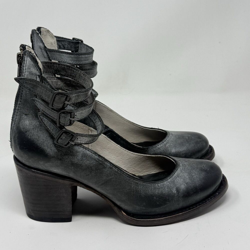 Freebird Randi Block Heel Shoes Womens 7 Gray Black Distressed Leather Back Zip